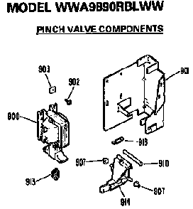 Pinch Valve Components Diagram and Parts List for WWA9890RBLWW  General Electric Washer