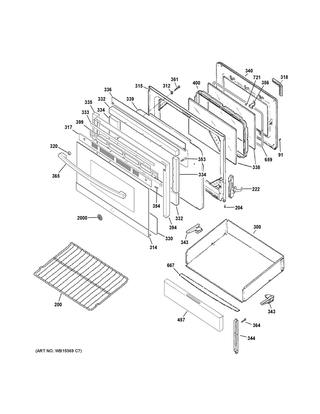 Door & Drawer Parts Diagram and Parts List for JB480SM1SS  General Electric Range