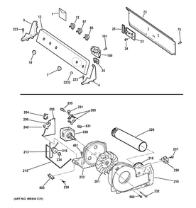 Backsplash, Blower & Motor Assembly Diagram and Parts List for GHDP490GF6WW  General Electric Dryer