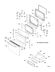 DOOR & DRAWER Diagram and Parts List for JCBP68MP1BS  General Electric Range