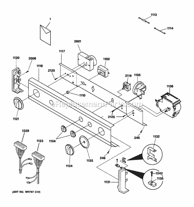 Control Panel Diagram and Parts List for WSM2700HEWWW  General Electric Washer Dryer Combo