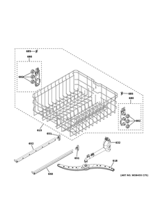 Upper Rack Assembly Diagram and Parts List for XDF400PGN5WW  General Electric Dishwasher