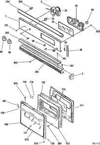 CONTROL PANEL & DOOR Diagram and Parts List for RCK524GS-1  General Electric Range