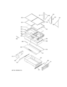 Fresh Food Shelves Diagram and Parts List for GNE29GGKFBB  General Electric Refrigerator