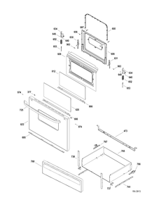 DOOR-DRAWER Diagram and Parts List for JCBS25M2WW  General Electric Range