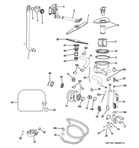 Motor-pump Mechanism Diagram and Parts List for PDW1800N02II  General Electric Dishwasher