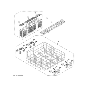 Lower Rack Assembly Diagram and Parts List for GDT670SYV3FS  General Electric Dishwasher