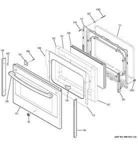 Lower Door Diagram and Parts List for JB860DJ2WW  General Electric Range