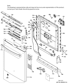 ESCUTCHEON & DOOR ASM Diagram and Parts List for PDT750SSFASS  General Electric Dishwasher