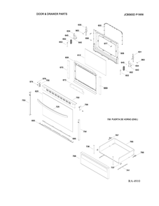 DOORS & DRAWER PARTS Diagram and Parts List for JCBS63DP1WW  General Electric Range