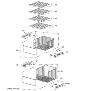 Freezer Shelves Diagram and Parts List for PSB42YPHASV  General Electric Refrigerator