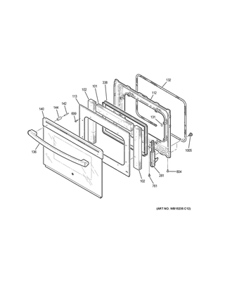 Door Diagram and Parts List for JD630DF8BB  General Electric Range