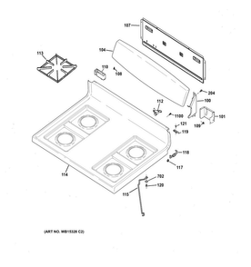 Control Panel & Cooktop Diagram and Parts List for JGBS10DEK1BB  General Electric Range