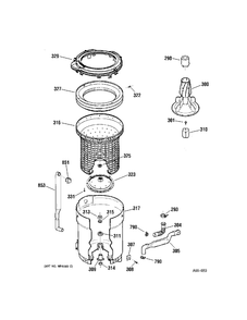 TUB Diagram and Parts List for 56411D5WW  General Electric Washer