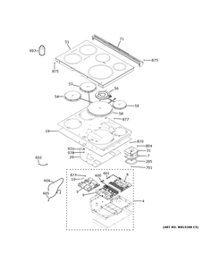 Cooktop Diagram and Parts List for PHS930BP1TS  General Electric Range