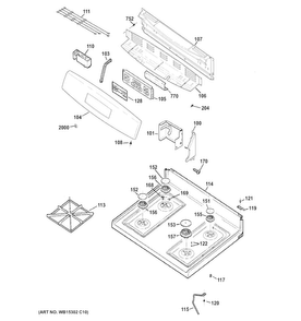 Control Panel & Cooktop Diagram and Parts List for JGB630REF4SS  General Electric Range