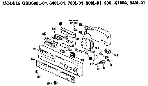Control Panel Diagram and Parts List for GSD700L01  General Electric Dishwasher
