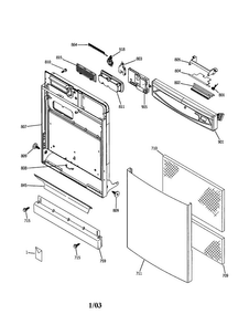 Escutcheon And Door Diagram and Parts List for PDW7300GWW  General Electric Dishwasher