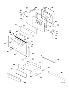 DOOR & DRAWER Diagram and Parts List for JCBP25WK2WW  General Electric Range