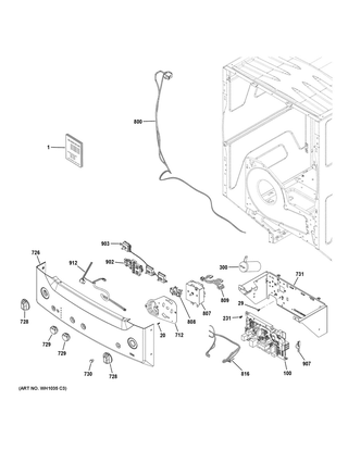 Controls & Backsplash Diagram and Parts List for GUD27ESPM0DG  General Electric Washer Dryer Combo