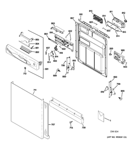 ESCUTCHEON & DOOR ASSEMBLY Diagram and Parts List for GDWF100V70WW  General Electric Dishwasher