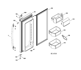 FRESH FOOD DOOR RIGHT Diagram and Parts List for PFRS2MJXBSS  General Electric Refrigerator