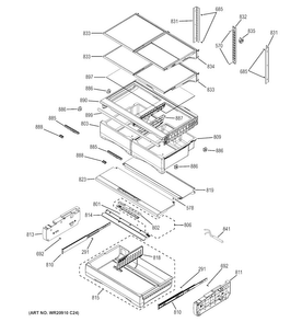 Fresh Food Shelves Diagram and Parts List for GFE28HSHCSS  General Electric Refrigerator