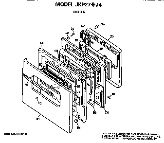 Door Diagram and Parts List for JKP27J4  General Electric Wall Oven