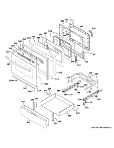 Door And Drawer Parts Diagram and Parts List for JGB735SP1SS  General Electric Range