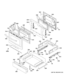 Door And Drawer Parts Diagram and Parts List for PGB935BP1TS  General Electric Range