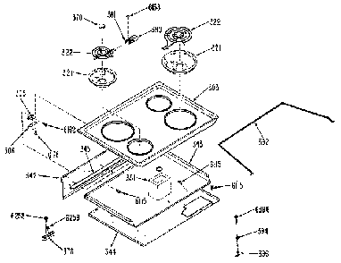 Cooktop Diagram and Parts List for JDP37G0L1  General Electric Range