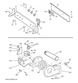 Backsplash, Blower & Motor Assembly Diagram and Parts List for GTDP490GD7WS  General Electric Dryer