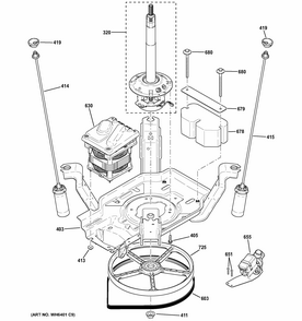 Suspension, Pump & Drive Components Diagram and Parts List for GBAN2800F0WW  General Electric Washer