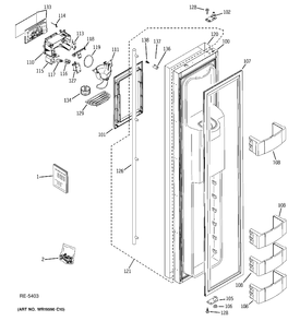 FREEZER DOOR Diagram and Parts List for ZISS360DXCSS  General Electric Refrigerator