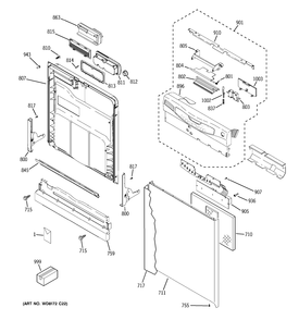 ESCUTCHEON & DOOR ASSEMBLY Diagram and Parts List for MLD4007L20WW  General Electric Dishwasher