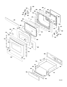 DOOR-DRAWER Diagram and Parts List for JCGB600SET1SS  General Electric Range
