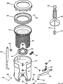 TUB, BASKET & AGITATOR Diagram and Parts List for 52120TAWB  General Electric Washer