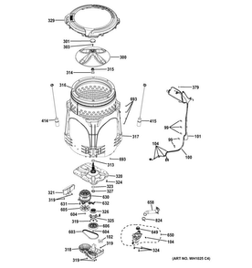 Tub & Motor Diagram and Parts List for GTW490ACJ1WS  General Electric Washer
