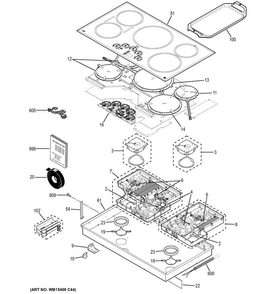 Control Panel & Cooktop Diagram and Parts List for CHP9536SJ1SS  General Electric Cooktop