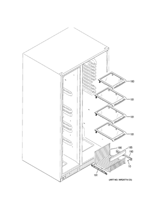 Freezer Shelves Diagram and Parts List for DSE25JGHKCBB  General Electric Refrigerator