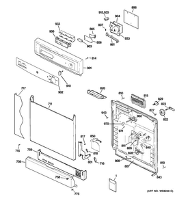 Escutcheon & Door Assembly Diagram and Parts List for GSD2700N10BB  General Electric Dishwasher