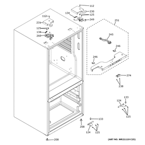 Case Parts Diagram and Parts List for GYE18JYLHFFS  General Electric Refrigerator