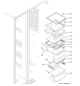Fresh Food Shelves Diagram and Parts List for GSE25HGHBHWW  General Electric Refrigerator