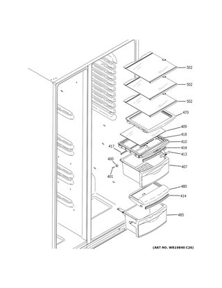 Fresh Food Shelves Diagram and Parts List for GSS25IGNBHWW  General Electric Refrigerator