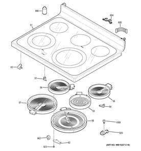 Cooktop Diagram and Parts List for JB860DJ2BB  General Electric Range