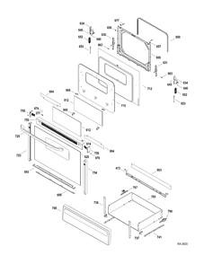 DOOR-DRAWER Diagram and Parts List for JCBP23DM2WW  General Electric Range