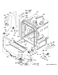 Body Parts 1 Diagram and Parts List for DDT700SGN2BB  General Electric Dishwasher