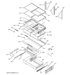Fresh Food Shelves Diagram and Parts List for PFE29PSDDSS  General Electric Refrigerator