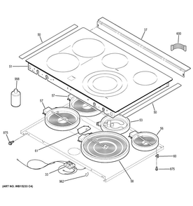Cooktop Diagram and Parts List for JD750DF2BB  General Electric Range