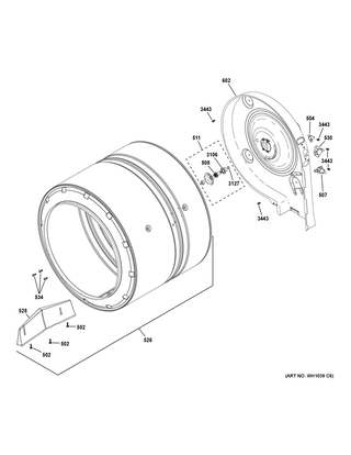 Drum Diagram and Parts List for GUD24GSSM1WW  General Electric Washer Dryer Combo